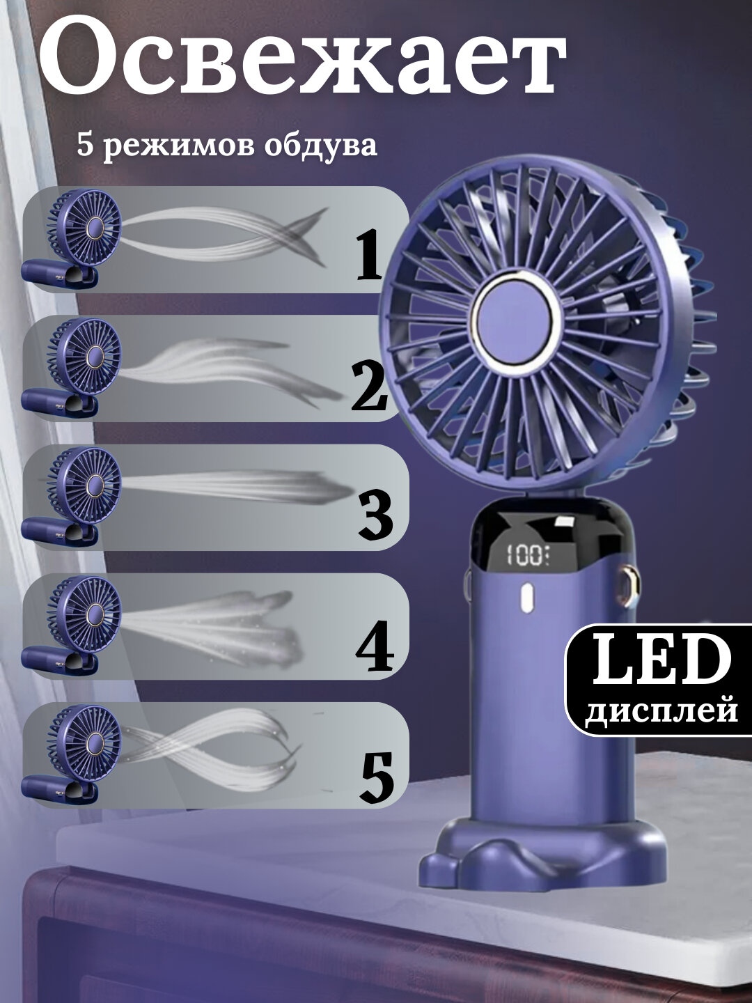 Арома Мини-вентилятор с солнечной панелью - Фиолетовый — фото 1