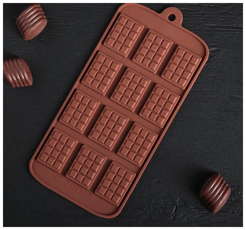 Форма для шоколадных конфет силиконовая "Плиточки", 12 ячеек