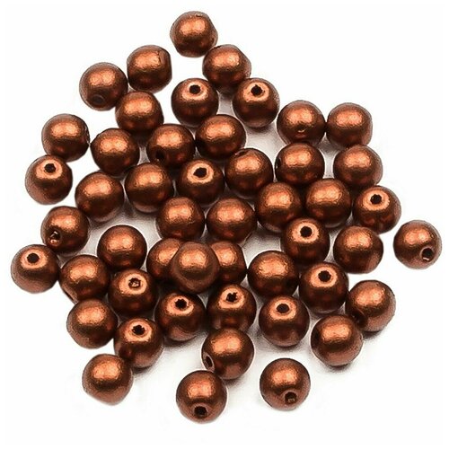 Стеклянные чешские бусины, круглые, Round Beads, 4 мм, цвет Copper, 50 шт.