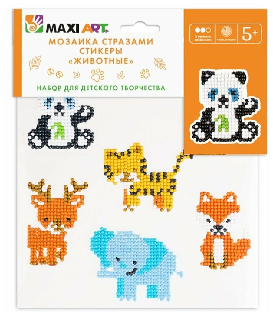 Мозаика стразами Maxi Art набор из 6 стикеров со стразами Животные 20х20 см MA-KN0247-9