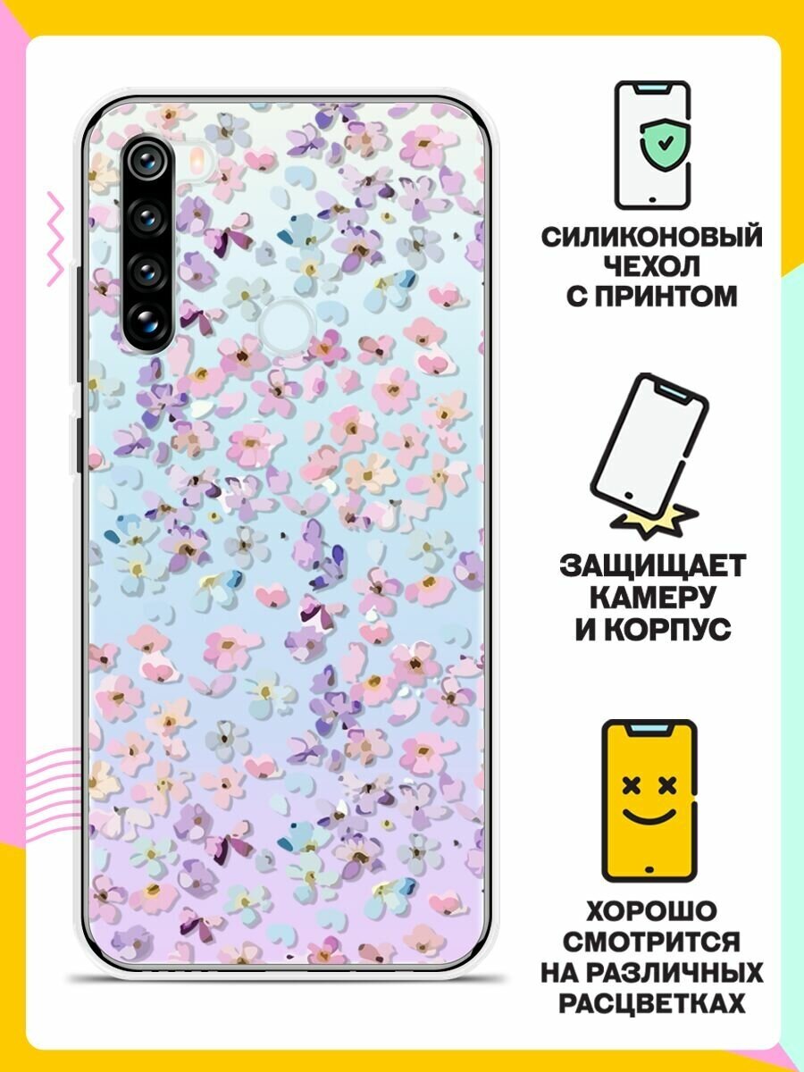 Силиконовый чехол на Xiaomi Redmi Note 8T Розовые цветы / для Сяоми Редми Ноут 8T