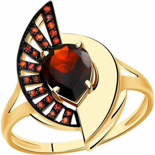 Кольцо Diamant online, золото, 585 проба, фианит, гранат, размер 18.5, красный
