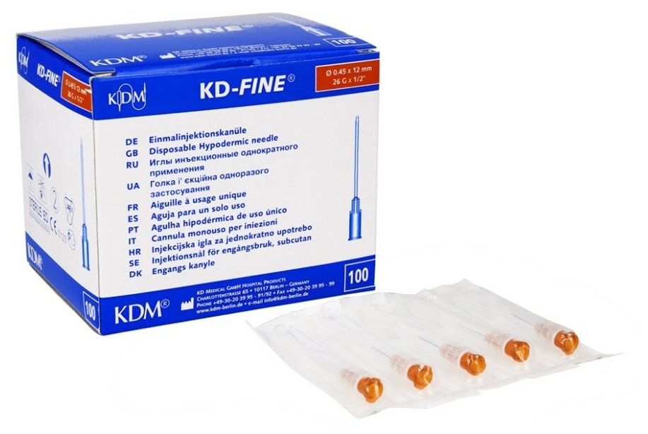 Игла инъекционная 26G (0,45 х 12 мм) KD-Fine (КД Файн), Германия, 100 штук