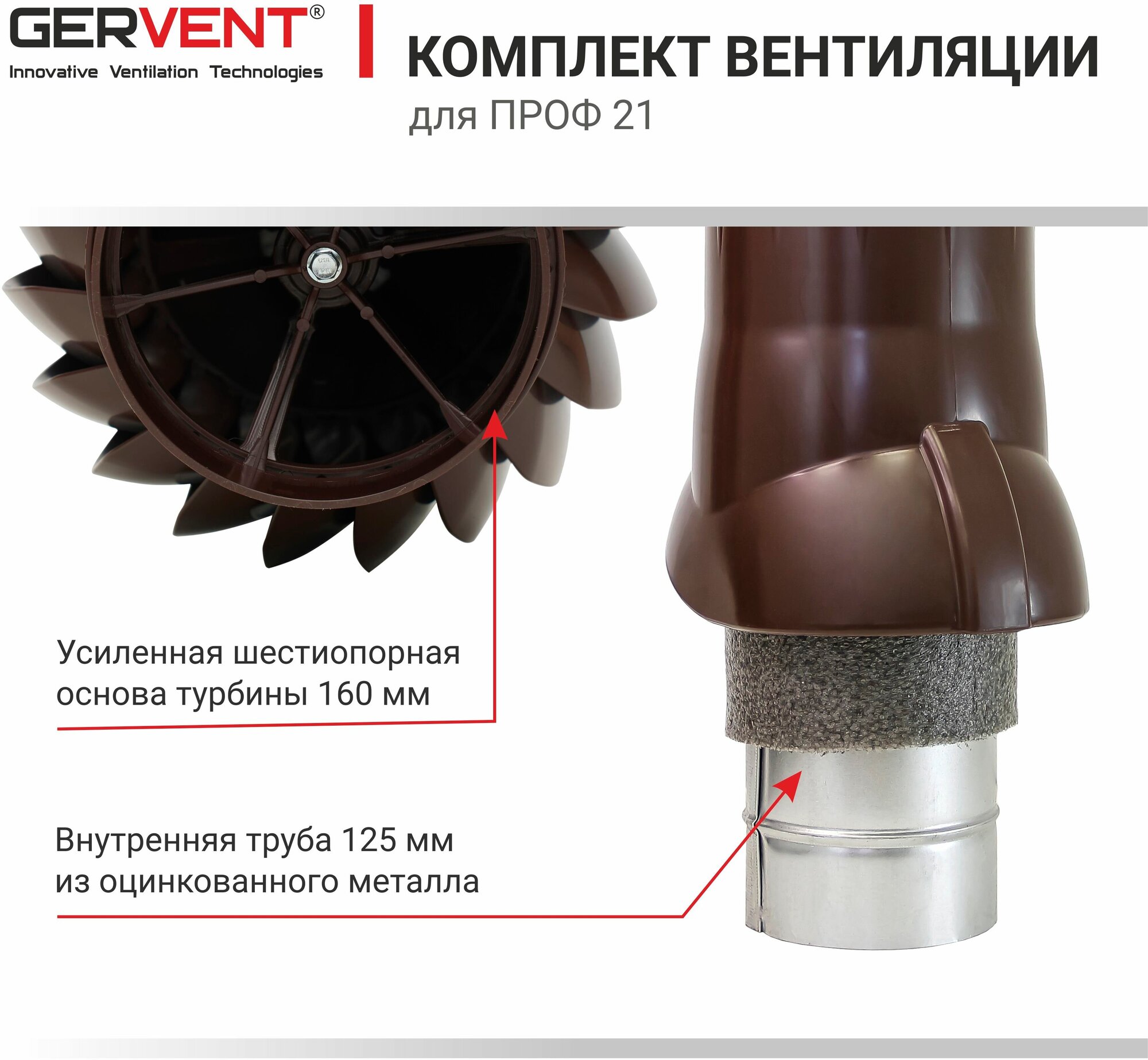 GERVENT, Комплект вентиляции ПРОФ 21, коричневый - фотография № 4