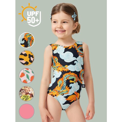 фото 50658, детский купальник слитный для девочек upf50+ happy baby с открытой спиной, солнцезащитный, с бантом, розовый с собакой, размер 92-98