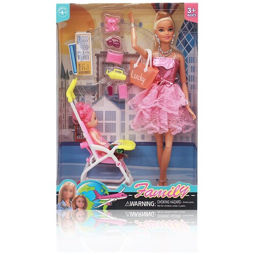 Подарочный наборе Кукла с коляской и ребенком, подвижная, подарок для девочек