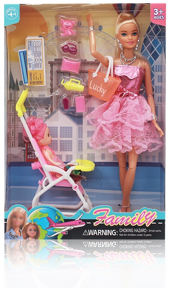 Подарочный наборе Кукла с коляской и ребенком, подвижная, подарок для девочек