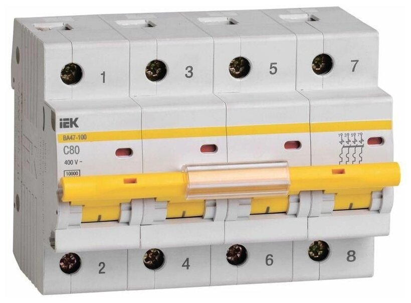 Выключатель автоматический модульный 4п C 80А 10кА ВА47-100 IEK MVA40-4-080-C