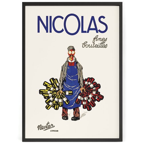 Рекламный плакат пива Николас (Nicolas) с карикатурой 1925 года 70 x 50 см в тубусе
