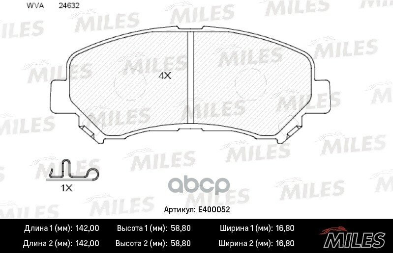 Тормозные колодки передние MILES E400052 для а/м Nissan X-Trail T31, Qashqai J10