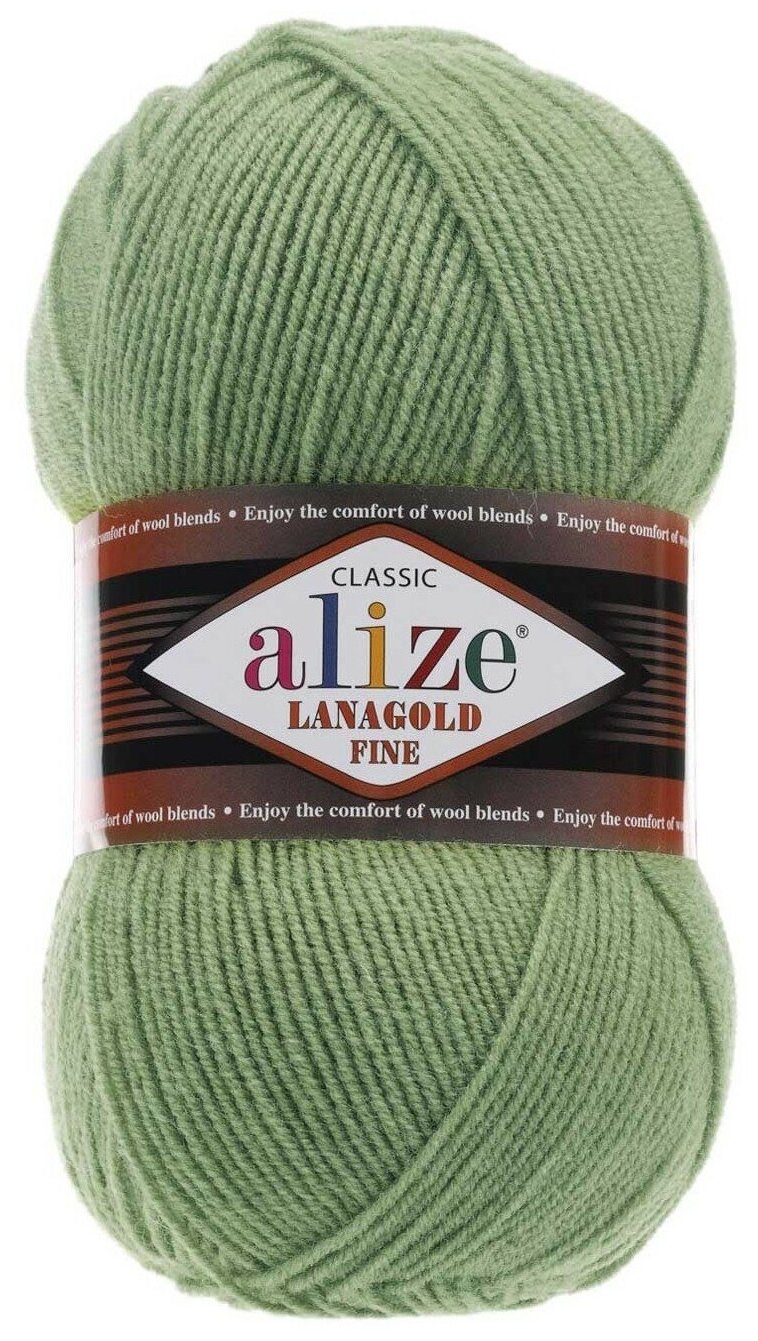 Пряжа для вязания ALIZE 'Lanagold fine', 100г, 390м (49% шерсть, 51% акрил) (180 Серебряная Сосна), 5 мотков