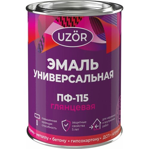 Алкидная эмаль универсальная дерево, металл Узор ПФ-115 глянцевая серая 0,8 кг