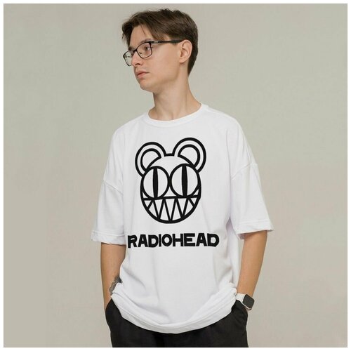 Футболка мужская белая оверсайз Музыка Radiohead - 233 Будь на Стиле белого цвета