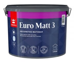 Краска водно-дисперсионная <b>Tikkurila</b> <b>Euro</b> Matt 3 моющаяся глубокоматовая База С 2,7 л <b>Euro</b> Matt 3 Аб