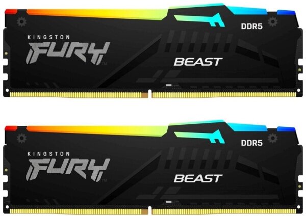 Оперативная память для компьютера 16Gb (2x8Gb) PC5-41600 5200MHz DDR5 DIMM CL40 Kingston Fury Beast RGB KF552C40BBAK2-16