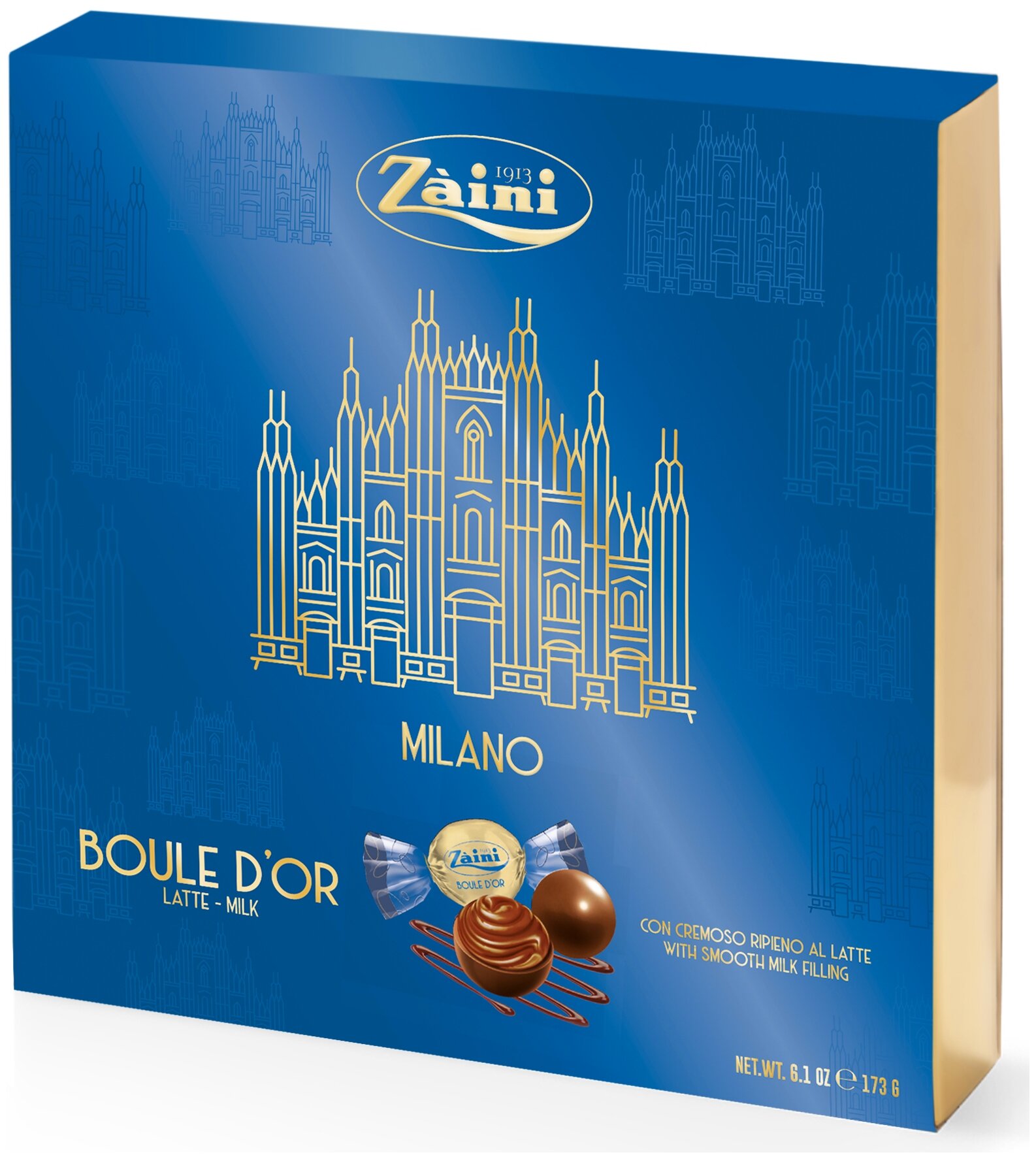 Пралине Zaini "MILANO BOULE D'OR" из молочного шоколада с нежной начинкой из какао и молока, 173г