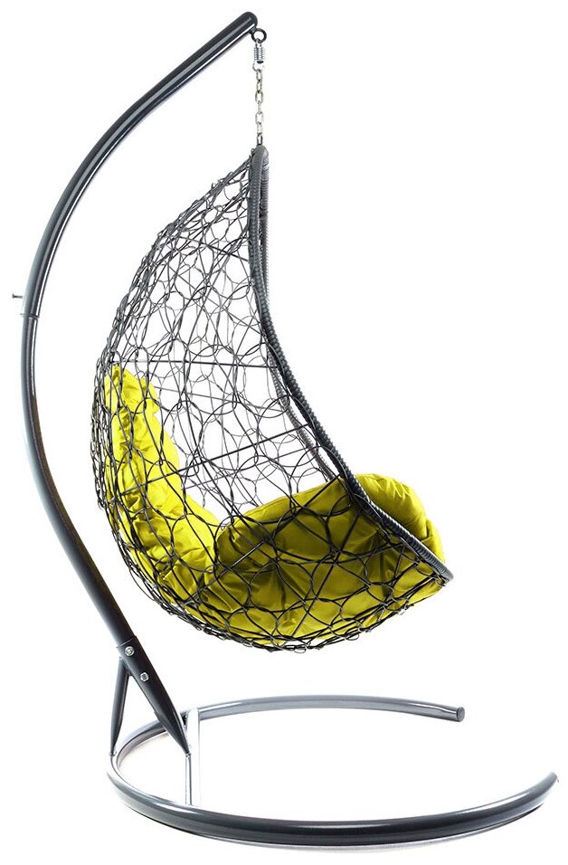 Подвесное кресло из ротанга "Овал" серое с желтой подушкой 830х700х1190 M-Group