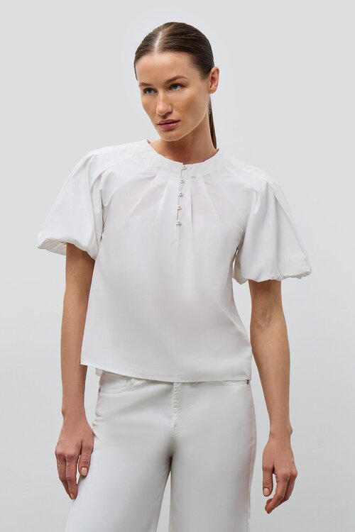 Блуза  Baon, повседневный стиль, свободный силуэт, короткий рукав, трикотажная, без карманов, однотонная, размер 42, белый