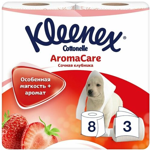 Туалетная бумага Kleenex Aroma Care Сочная Клубника 8 рулонов 3 слоя 1шт туалетная бумага kleenex aromа care сочная клубника белая трёхслойная 4 рул белый клубника