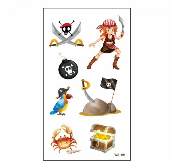 Татуировки переводные пиратские "Девочка пиратка" тату наклейки детские, 1 шт.