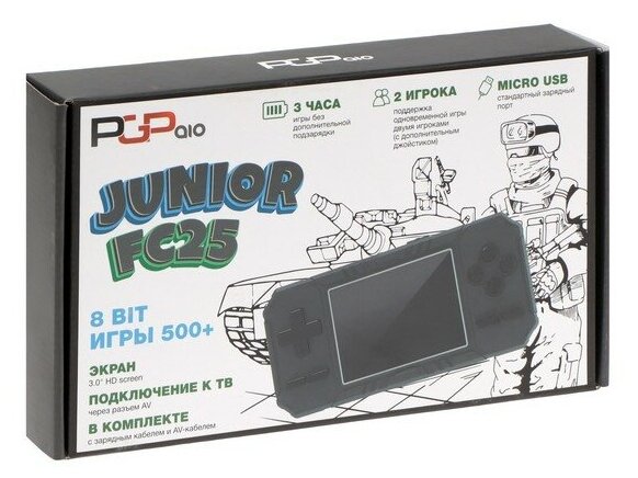 Игровая приставка PGP AIO Junior FC25a, экран 3", AV кабель, 500 игр, чёрная 9462755