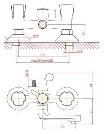 Смеситель ванно-душевой Agger Retro-R A2021200 двухзахватный 339
