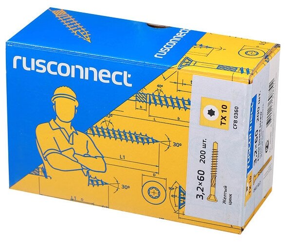 Rusconnect CFB 0360 Шуруп для полов и паркета 3,2х60 200 шт. Желтый цинк 380360 - фотография № 5
