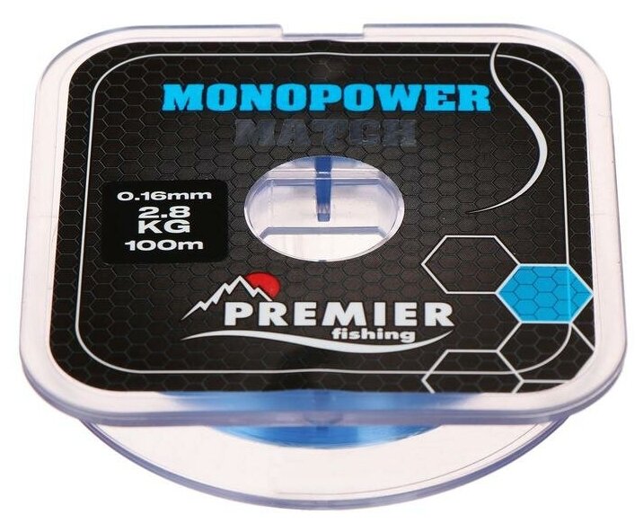 Леска Preмier fishing MONOPOWER мatch, диаметр 0.16 мм, тест 2.8 кг, 100 м, голубая 7087502