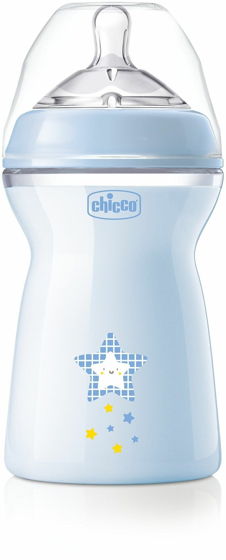 Бутылочка Chicco Natural Feeling силиконовая соска, с флексорами, 6+, 330 мл, голубая NEW