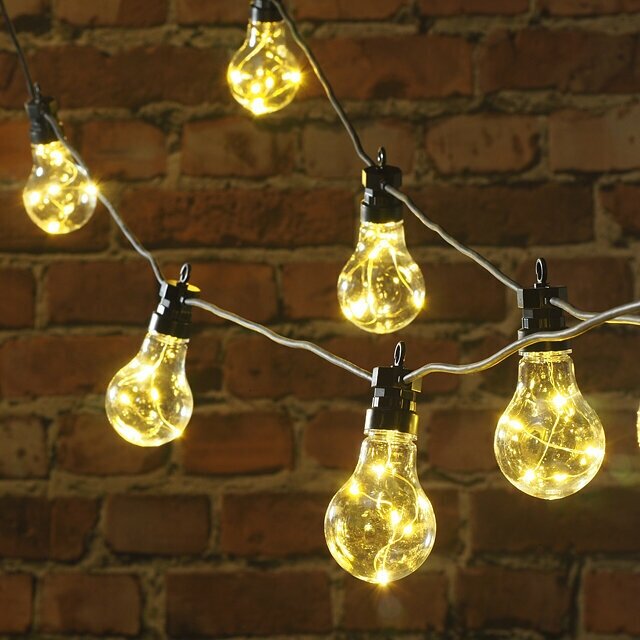 Kaemingk Гирлянда из лампочек Ретро Стиль, 20 ламп, теплые белые LED, 9.5 м, черный ПВХ, соединяемая, IP44 490176