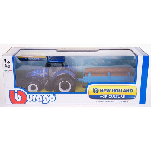 каталки sweet baby трактор с прицепом new holland Трактор BBURAGO 1:32 NEW HOLLAND T7.315 с прицепом 18-44060