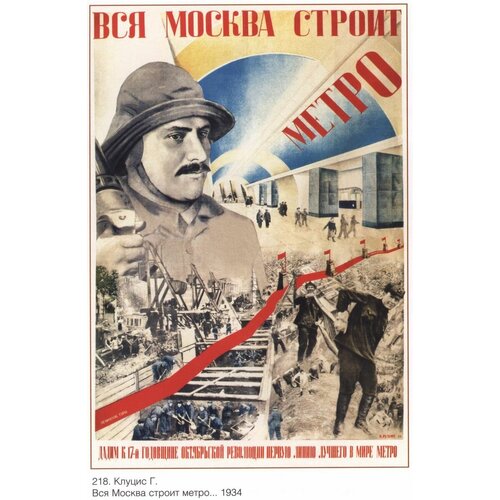 Вся Москва строит метро, сельское хозяйство и промышленность советский постер 20 на 30 см, шнур-подвес в подарок