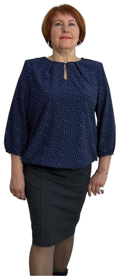 Блуза , повседневный стиль, прямой силуэт, укороченный рукав, трикотажная, размер 54, синий