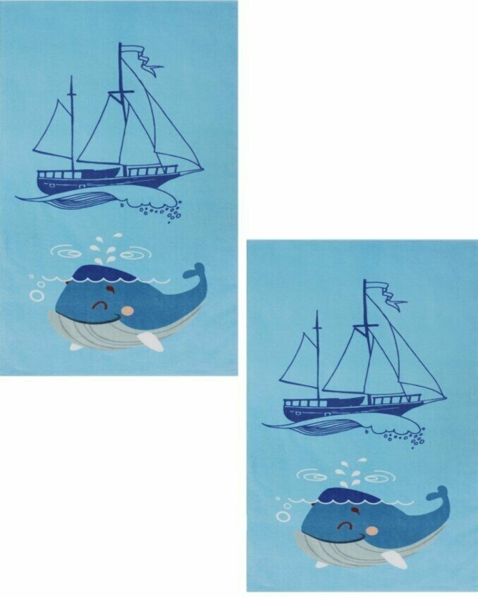 Детское махровое полотенце, синее, Киты, 30х60 см - фотография № 2