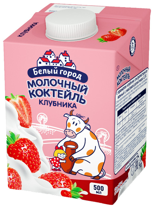 Молочный коктейль Белый город Клубника 1.5%, 500 мл