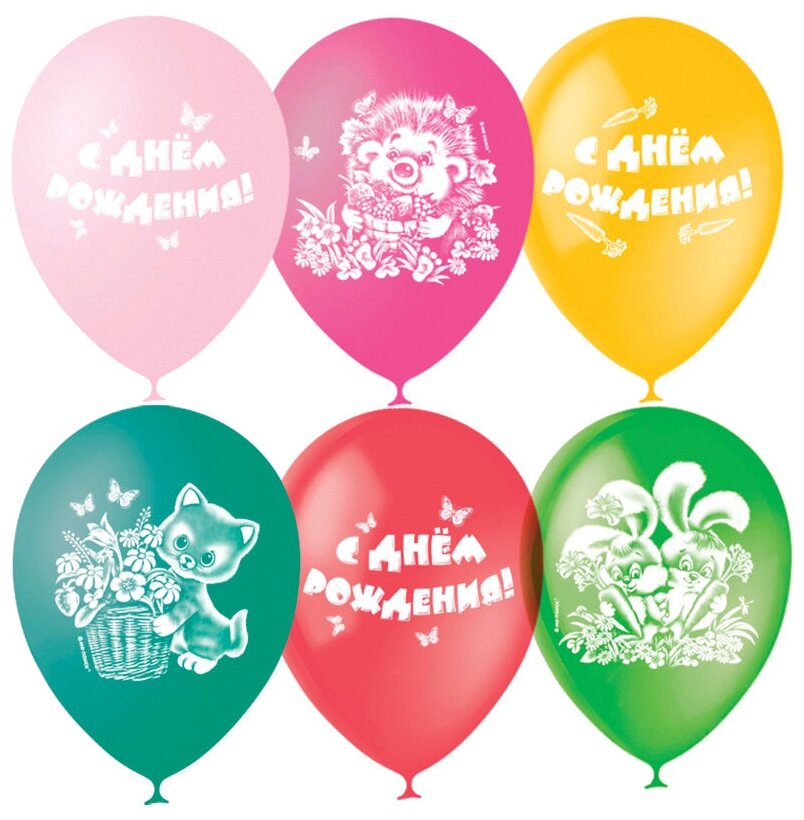 Воздушные шары, 25шт, М12/30см, Поиск «С Днем Рождения», пастель+декор