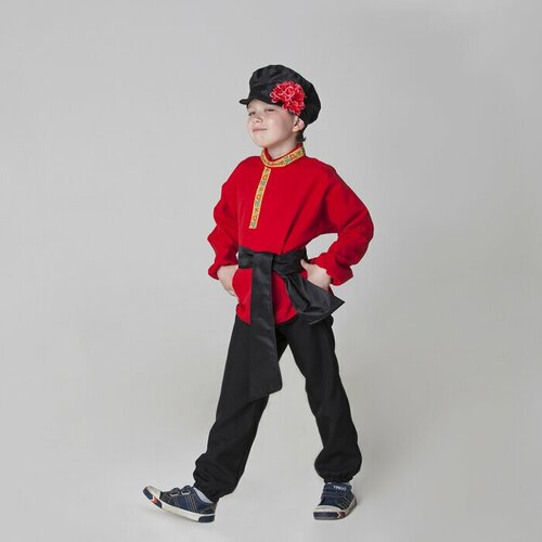Карнавальный костюм для мальчика Русский народный, рубашка, брюки, картуз, кушак, рост 116-122 см, 5-6 лет