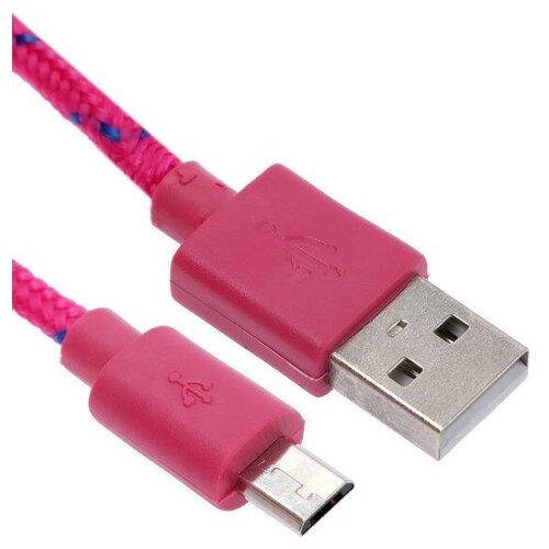 Кабель OXION DCC288, microUSB - USB, зарядка + передача данных, 1 м, оплетка, розовый кабель провод oxion microusb usb 1 м черный
