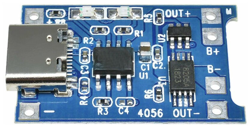 Модуль заряда Li-ion аккумуляторов TP4056, гнездо type-C 5В 1А 2 шт, Интеграционная Плата Контроллер зарядки Литиевых Батарей с защитой 5V 1A