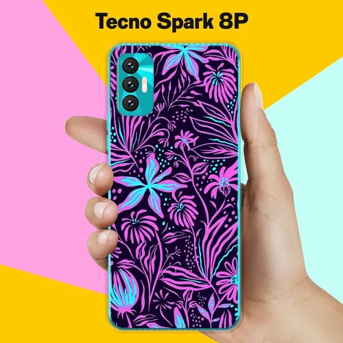 Силиконовый чехол на Tecno Spark 8P Фиолетовые цветы / для Техно Спарк 8П тонкий чехол для tecno spark 8p техно спарк 8п силиконовый чехол с защитой модуля камер прозрачный чехол