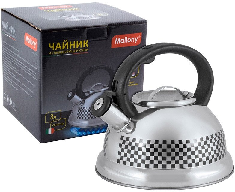 Чайник Mallony из нержавеющей стали с меняющим цвет рисунком 3 литра со свистком капсульное дно 04 мм