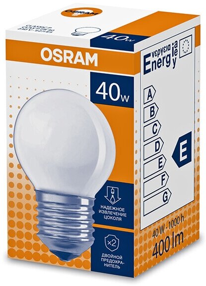 Лампа накаливания OSRAM 40Вт E27 2700K 230В шар A55 матовая