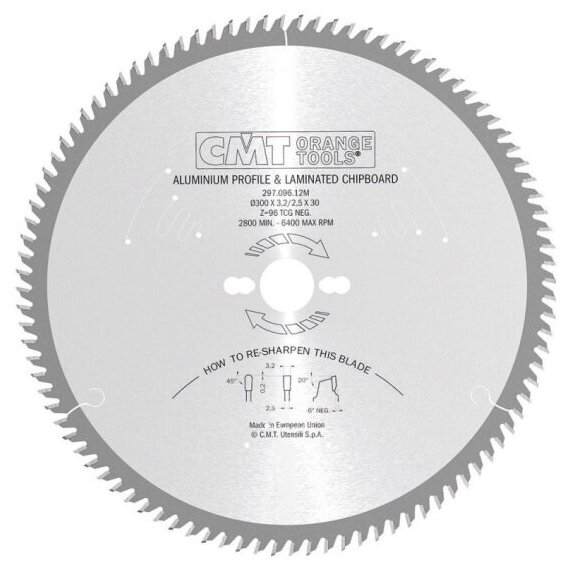 Диск пильный Cmt 250X30X3.2/2.5 -6° TCG Z=80, 297.080.10M