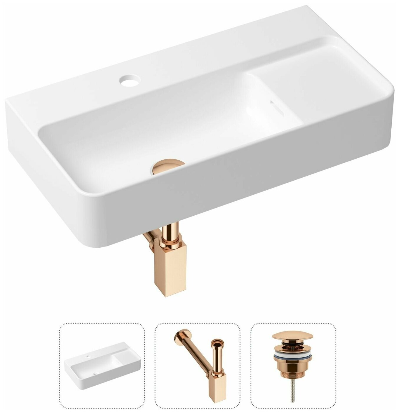 Комплект 3 в 1 Lavinia Boho Bathroom Sink 21520509: накладная фарфоровая раковина 60 см, металлический сифон, донный клапан