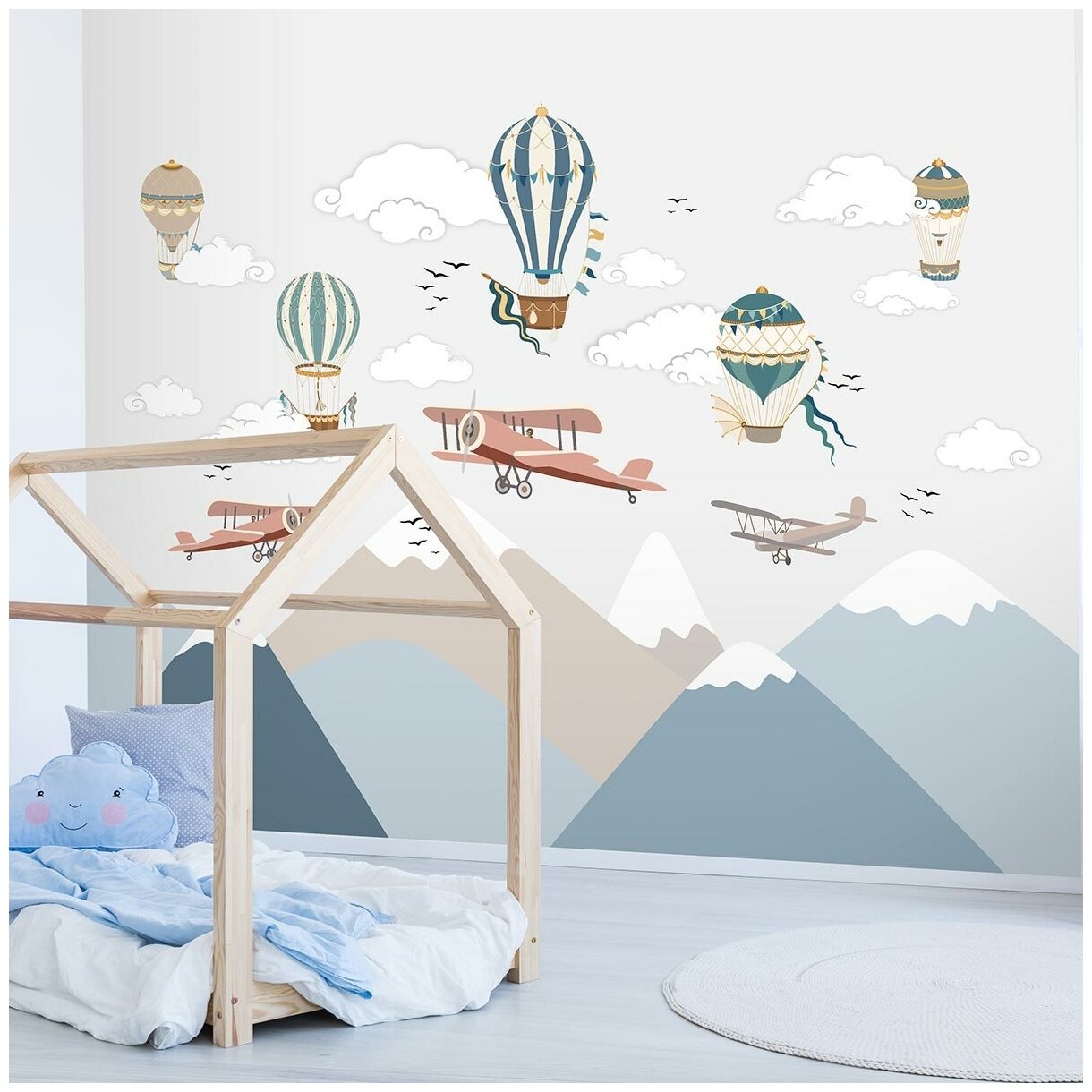 Фотообои флизелиновые с виниловым покрытием VEROL "Горы и воздушные шары", 400х283 см, моющиеся обои детские на стену, декор для дома