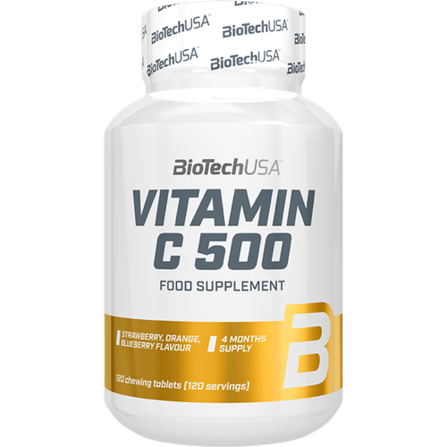 Купить Vitamin C 500 таб. жев., 500 мг, 120 шт., клубника + апельсин + черника, BioTechUSA