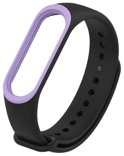 Cиликоновый двухцветный ремешок для фитнес браслета Xiaomi Mi Band 3 / 4 Черный с сиреневой вставкой