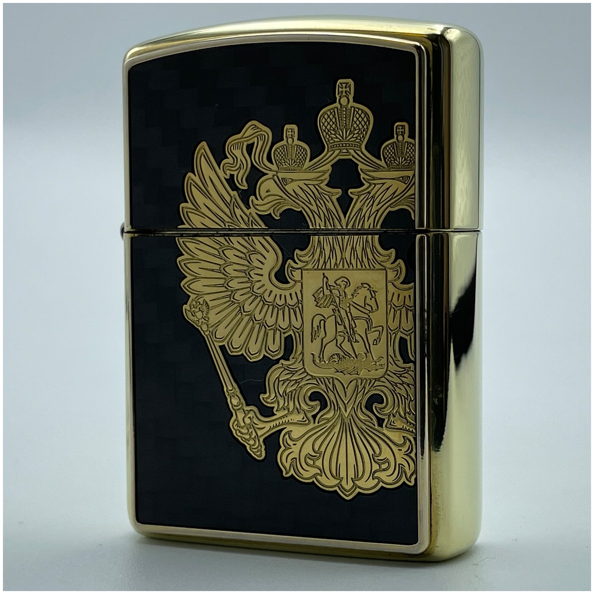 Зажигалка бензиновая Zippo Armor с гербом России в деревянной шкатулке - фотография № 3