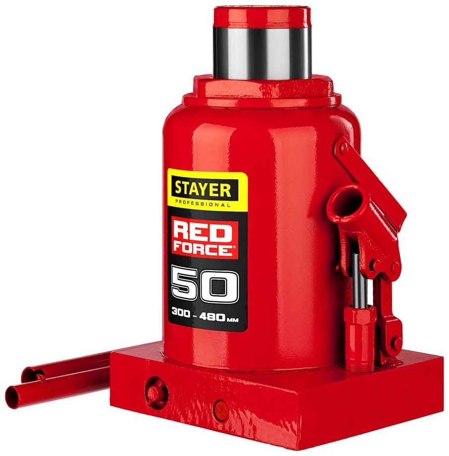 STAYER 50 т, 300-480 мм, домкрат бутылочный гидравлический RED FORCE 43160-50_z01 Professional