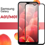 Защитное стекло для телефона Samsung Galaxy A01 и Galaxy M01 / Противоударное полноэкранное стекло на смартфон Самсунг Галакси А01 и Галакси М01 - изображение